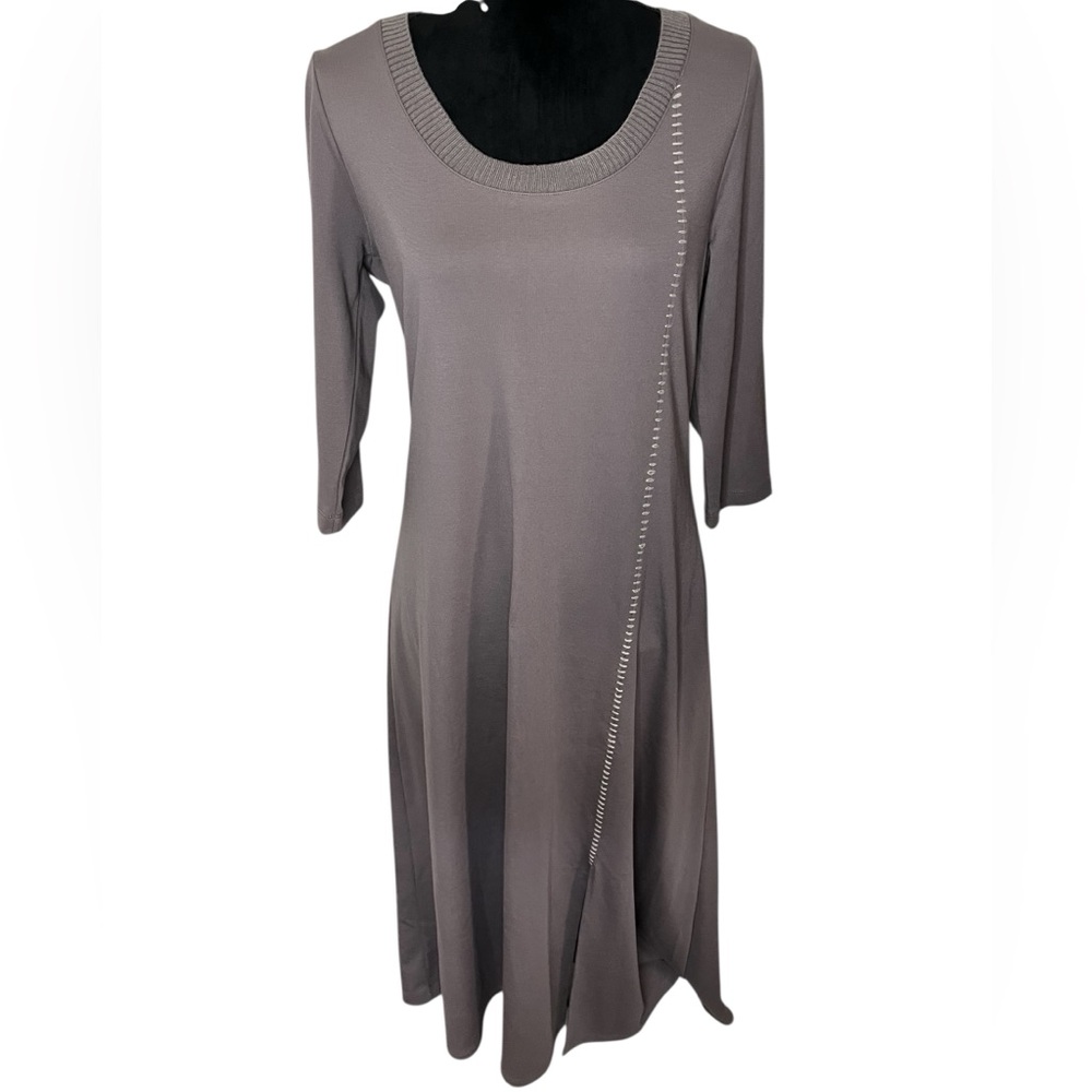 Soft Surroundings‎ Women's Gray/Purple Maxi Dress 3/4 Sleeve Scoop Neck S